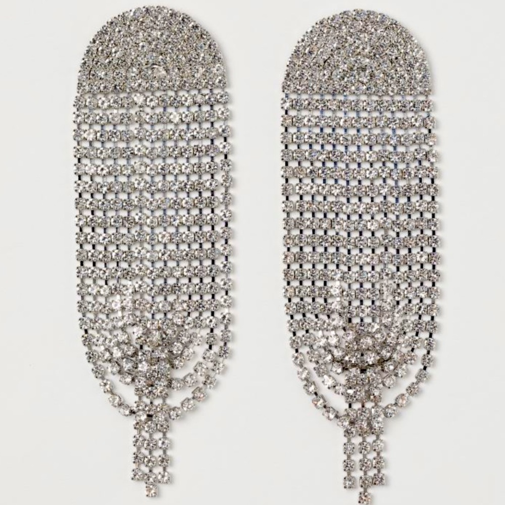 Large Rhinestone chains Earrings - Silver-colored - Ladies NWOT - Picture 3 of 5